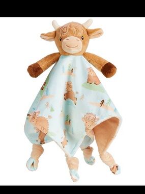 Highland Cow Lovey Blanket - Mint & Tan Plush